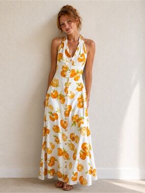 Zara Citrus Print Halter Maxi Dress NWT - Size Small